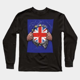 Great Britain Flag European Union Flag Ripped Open - Gift for British From Great Britain Long Sleeve T-Shirt